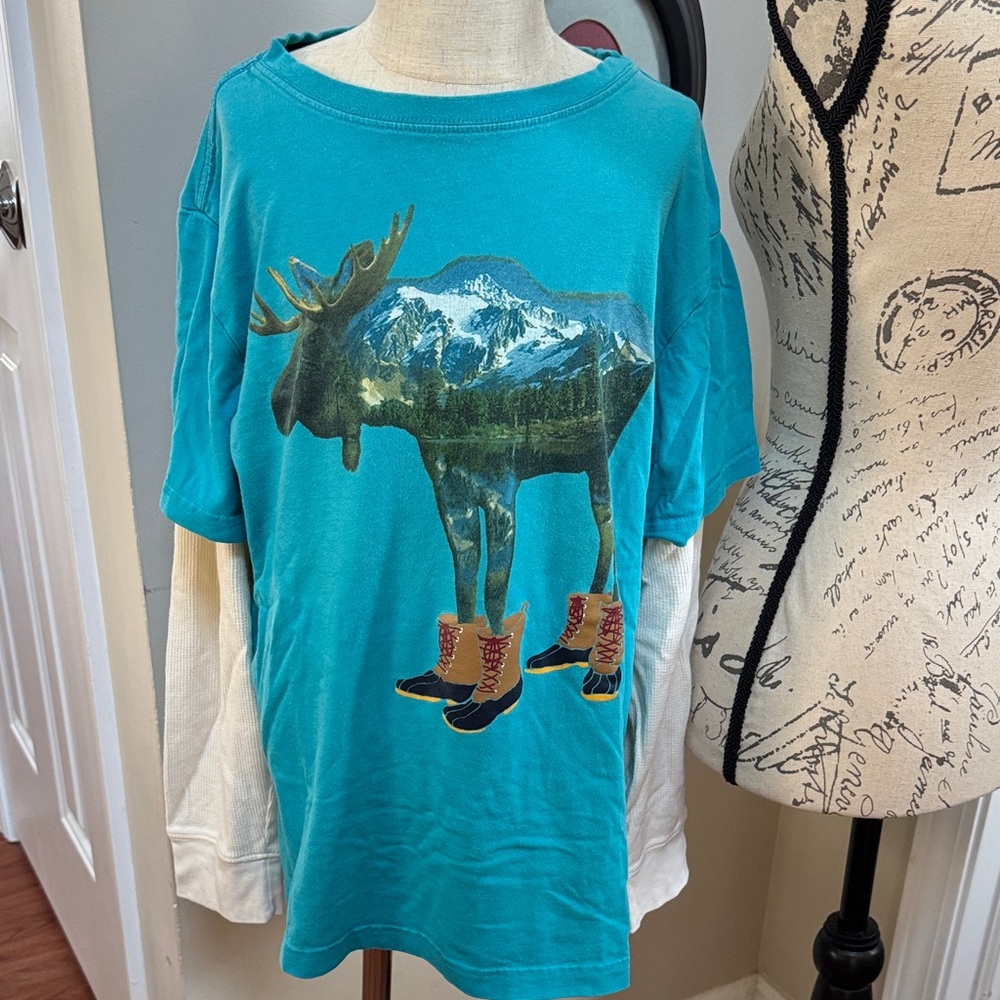 🫎 Gymboree Moose Graphic Teal Long Sleeve Tee in 100% Cotton Cozy Comfy